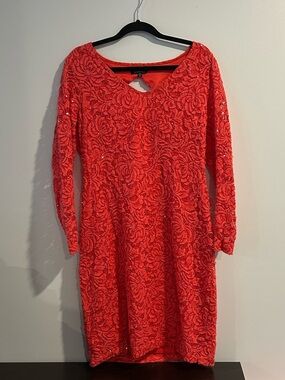 Women's Embroidered Coral Long Sleeve Dress